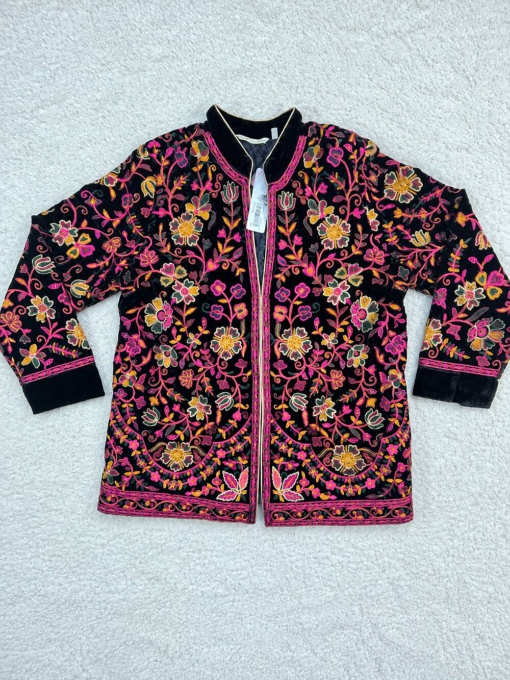 Soft Surroundings Astrid Velvet Embroidered Jacket Black Floral NWT Petite PL